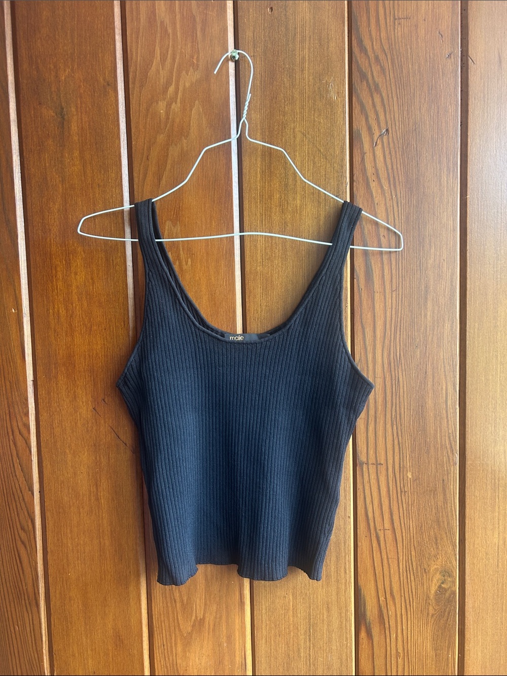 Maje Black Ribbed Scoop Neck Tank